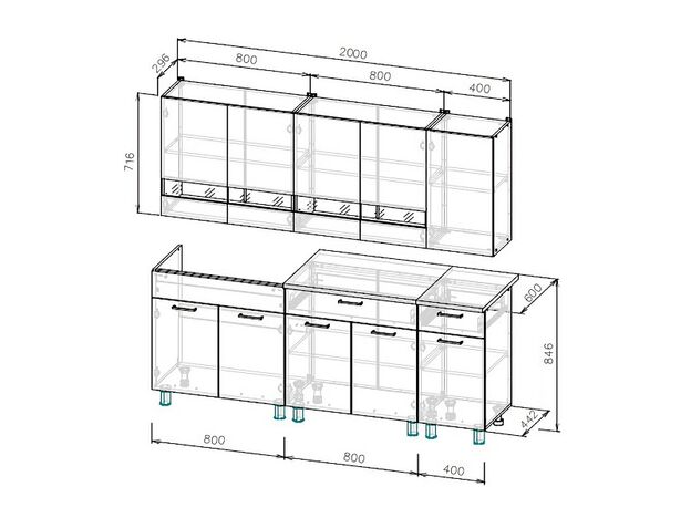 Кухонный гарнитур КГ-2 2000 Дуб Сонома-Венге
